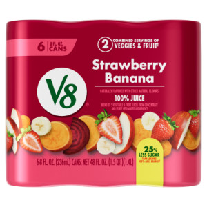 Straightbackimage for V8® Strawberry Banana 100% Fruit and Vegetable Juice, 8 fl oz Can (6 Pack)
