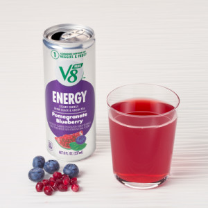 Styledimage for V8 +Energy® Pomegranate Blueberry Juice Energy Drink, 8 fl oz Can (24 Pack)