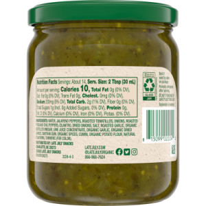 Straightbackimage for Late July® Snacks Salsa Verde with Roasted Tomatillos, Medium, 15.5 oz Jar (Case of 12)