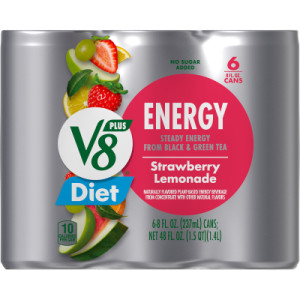 Straightbackimage for V8 +Energy® Diet Strawberry Lemonade Juice Energy Drink, 8 fl oz Can (24 Pack)