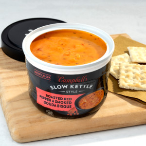 Styledimage for Campbell’s® Slow Kettle® Style Roasted Red Pepper & Smoked Gouda Bisque, 15.5 oz Tub