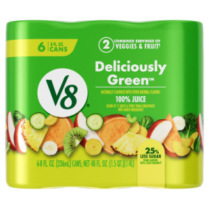 Straightbackimage for V8® Deliciously Green 100% Fruit and Vegetable Juice, 8 fl oz Can (6 Pack)