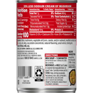 Straightbackimage for Campbell’s® Condensed 25% Less Sodium Cream of Mushroom Soup, 10.5 oz Can (12 Pack)