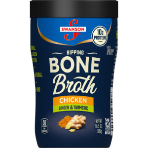 Swanson® Sipping Chicken Bone Broth With Ginger and Turmeric, 10.75 oz Microwavable Cup (8 Pack)