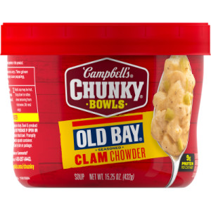 Campbell’s® Chunky® Soup, OLD BAY® Seasoned Clam Chowder, 15.25 oz Microwavable Bowl (Case of 8)