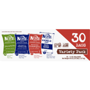 Kettle Brand Potato Chips, Variety Pack, 30 Ct Snack Bags, 1.5 Oz Each