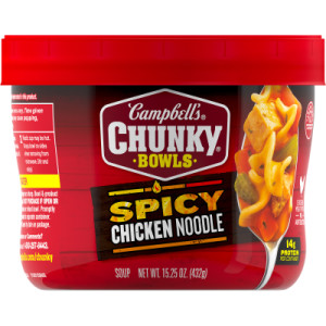 Campbell’s® Chunky® Soup, Spicy Chicken Noodle Soup, 15.25 oz Microwavable Bowl (Case of 8)