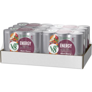 Closecaseimage for V8 +Energy® Black Cherry Juice Energy Drink, 8 fl oz Can (24 Pack)