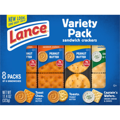 Sandwich Crackers, Variety Pack with ToastChee and Toasty with Peanut Butter and Captain’s Wafers with Cream Cheese