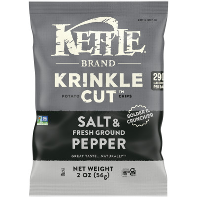 Kettle Brand Potato Chips, Krinkle Cut, Salt & Fresh Ground Pepper Kettle Chips, 2 Oz