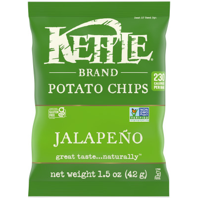 Kettle Brand Potato Chips, Jalapeno Kettle Chips, Snack Bag, 1.5 Oz