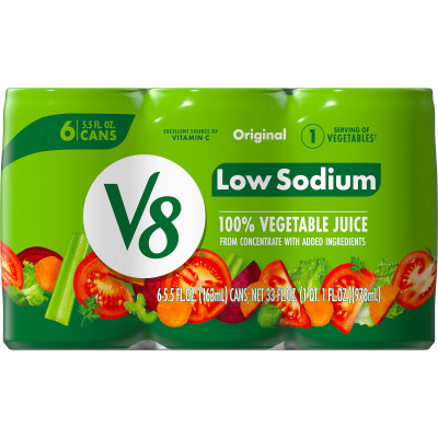 V8® Low Sodium Original 100% Vegetable Juice, 5.5 fl oz Can (48 Pack)