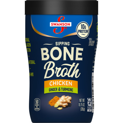 Swanson® Sipping Chicken Bone Broth With Ginger and Turmeric, 10.75 oz Microwavable Cup (8 Pack)