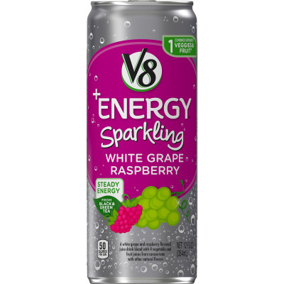 Sparkling Healthy Energy Drink, Natural Energy from Tea, White Grape Raspberry