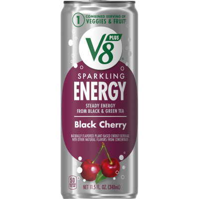 V8 +Energy® Sparkling Black Cherry Juice Energy Drink, 11.5 fl oz Can (12 Pack)