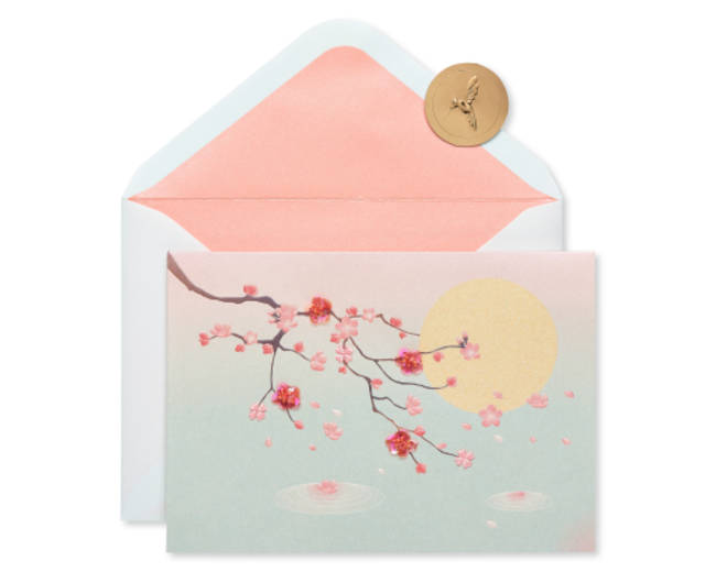 Cherry Blossoms Thinking of You Blank Greeting Card