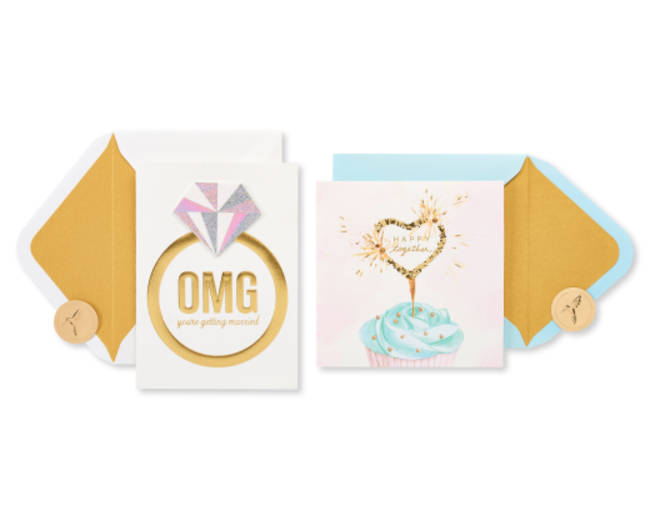 Cupcake and Ring Wedding Bridal Shower Greeting Card Bundle 2-Count