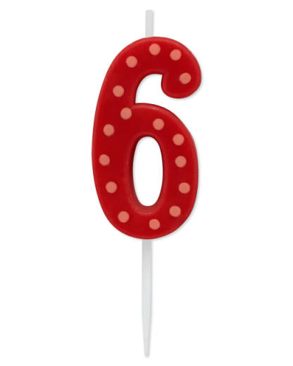 Red Polka Dots Number 6 Birthday Candle 1-Count