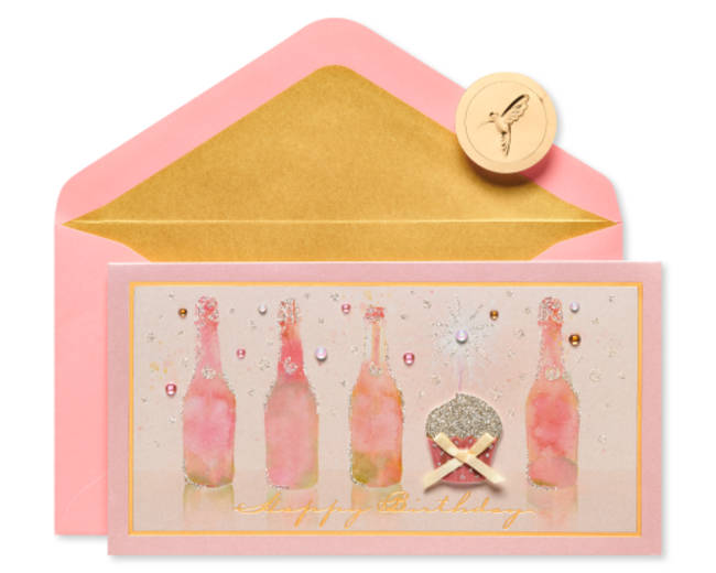 Champagne With Cupcake Birthday Greeting Card