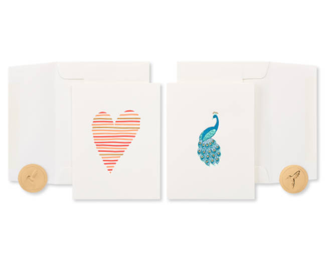 Heart and Peacock Blank Greeting Card Bundle 2-Count