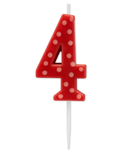 Red Polka Dots Number 4 Birthday Candle 1-Count