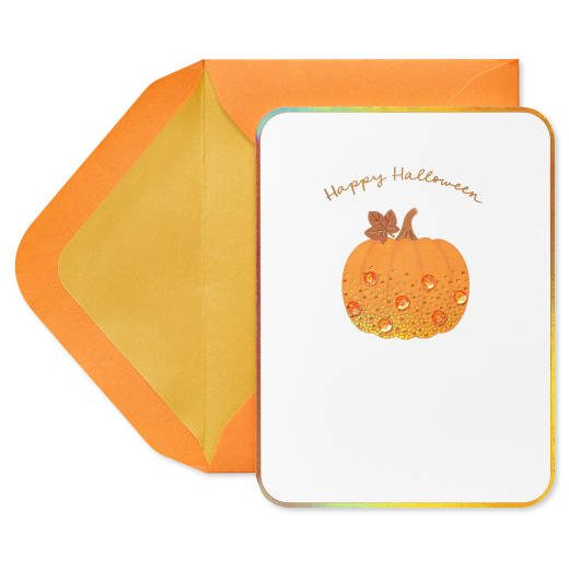 Sequin Pumpkin Happy Halloween Greeting Card