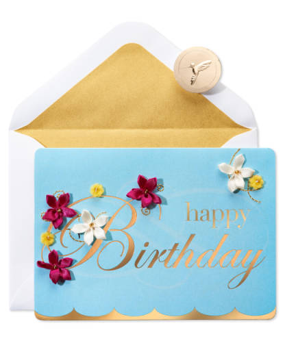 Embroidered Flower Lettering Birthday Greeting Card