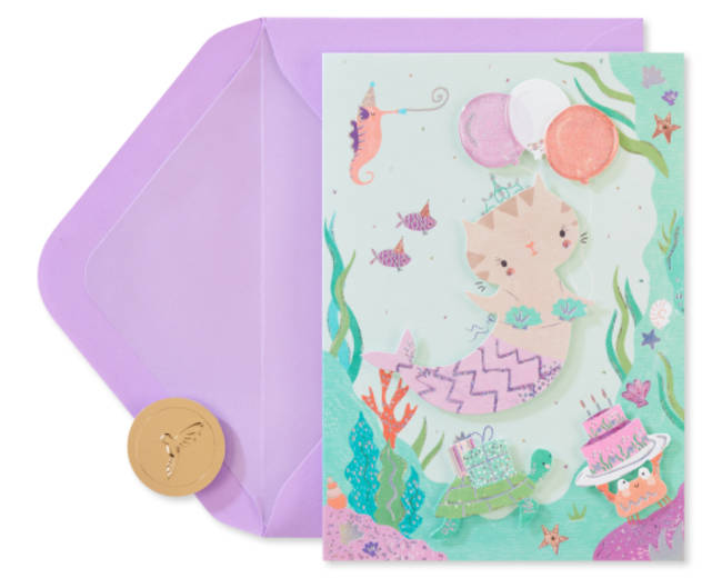 Critter Mermaid Birthday Greeting Card