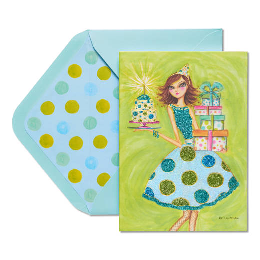 Girl in Polka Dot Dress Birthday Greeting Card