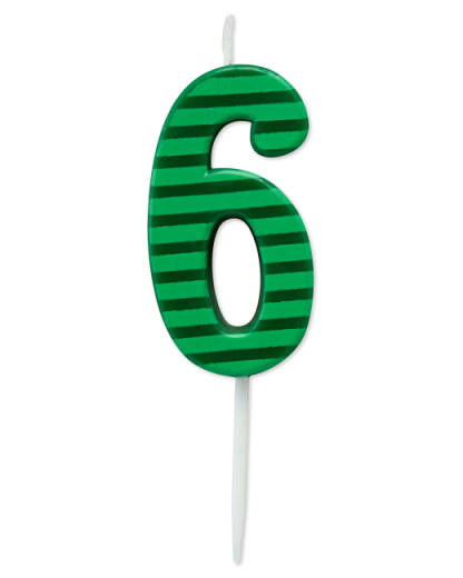 Green Stripes Number 6 Birthday Candle 1-Count