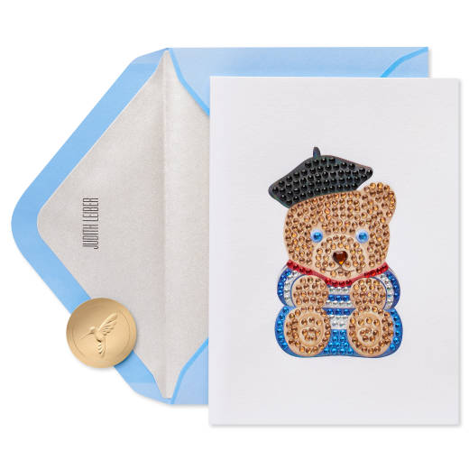 Gemmed French Bear Blank Greeting Card - Designed by Judith Leiber