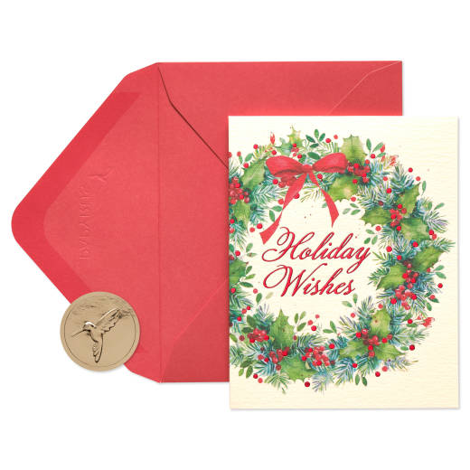 Christmas Wreath and Holiday Wishes Christmas Boxed Cards, 20-Count