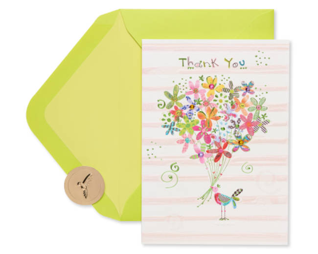 Birdie With Flowers Thank You Greeting Card