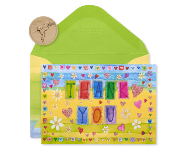 Glitter Hearts Thank You Boxed Blank Note Cards 14-Count