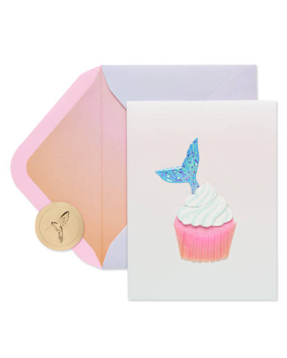 Mermaid Cupcake Birthday Greeting Card