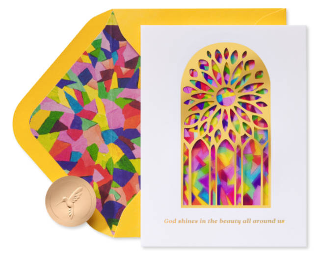 God Shines In You Religious Stained Glass Birthday Greeting Card - Illustrated by Sandra K Pena