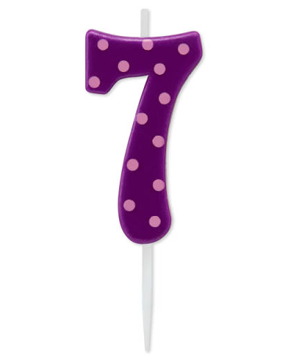 Purple Polka Dots Number 7 Birthday Candle 1-Count