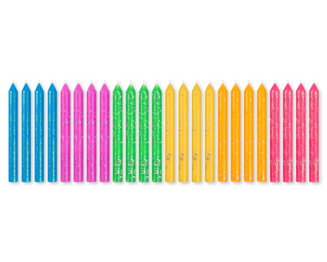 Neon Glitter Birthday Candles 24-Count