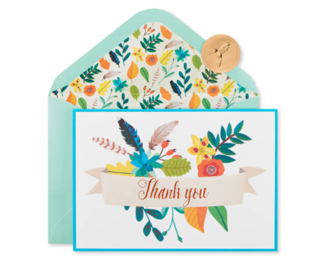 Floral Banner Thank You Boxed Blank Note Cards with Envelopes 12-Count