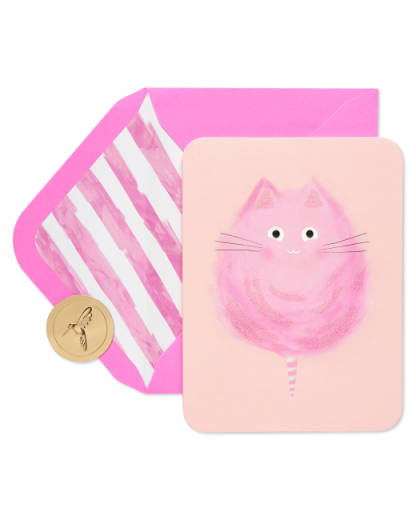 Cotton Candy Cat Birthday Greeting Card