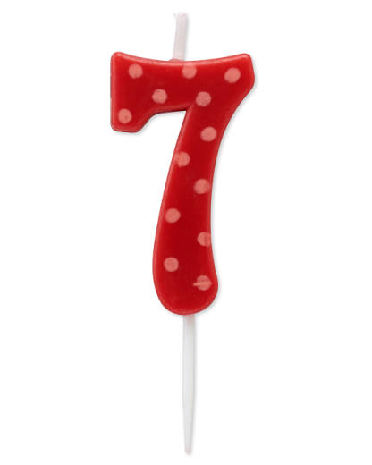 Red Polka Dots Number 7 Birthday Candle 1-Count