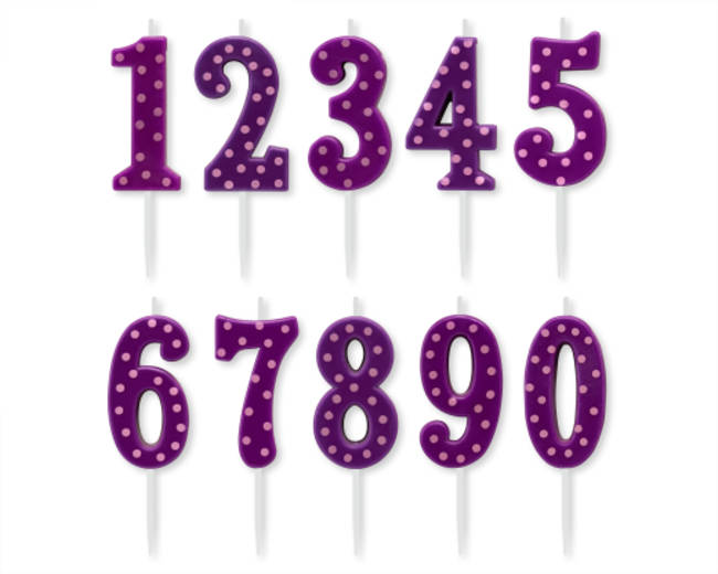 Purple Polka Dots Number Birthday Candles Pack 10-Count