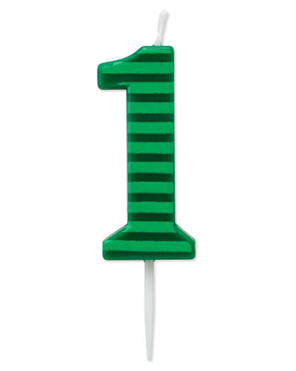 Green Stripes Number 1 Birthday Candle 1-Count