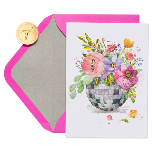 Floral Disco Ball Blank Greeting Card