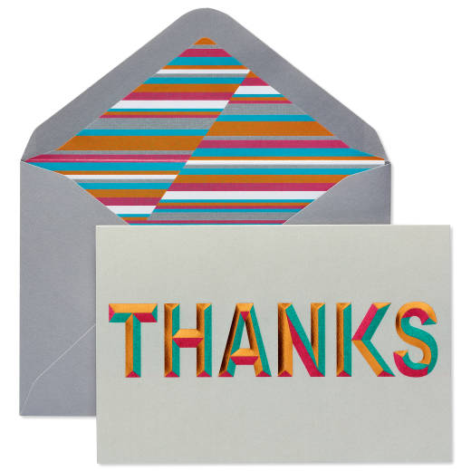 Beveled Thanks Thank You Boxed Blank Note Cards with Envelopes 16-Count