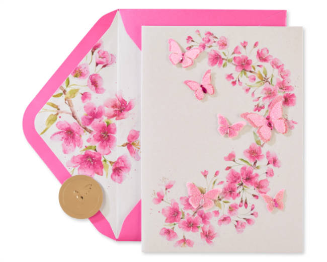 Pink Glitter Butterflies Blank Greeting Card