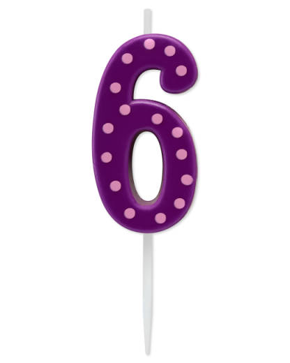 Purple Polka Dots Number 6 Birthday Candle 1-Count