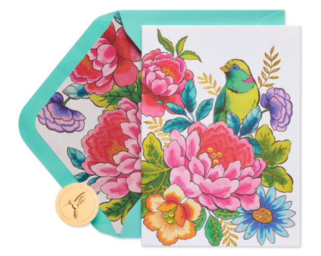 Bird and Flowers Birthday Greeting Card