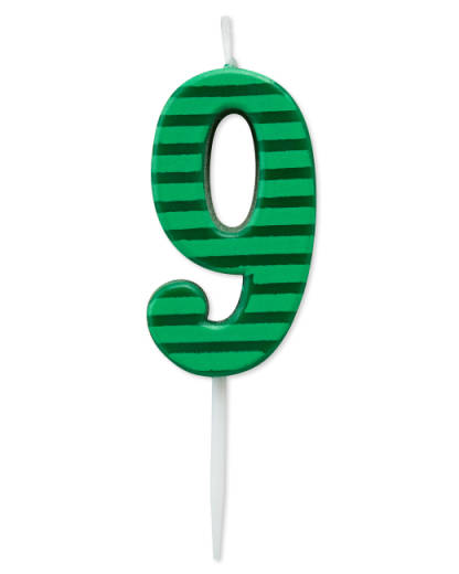 Green Stripes Number 9 Birthday Candle  1-Count