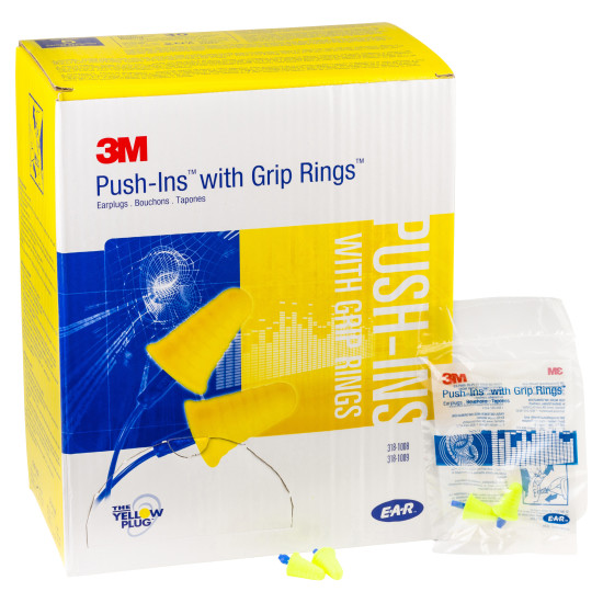 bag200prs E-A-R YELLOW UNCORDED EARPLUGS PUSH-INS WITH GRIP RINGS